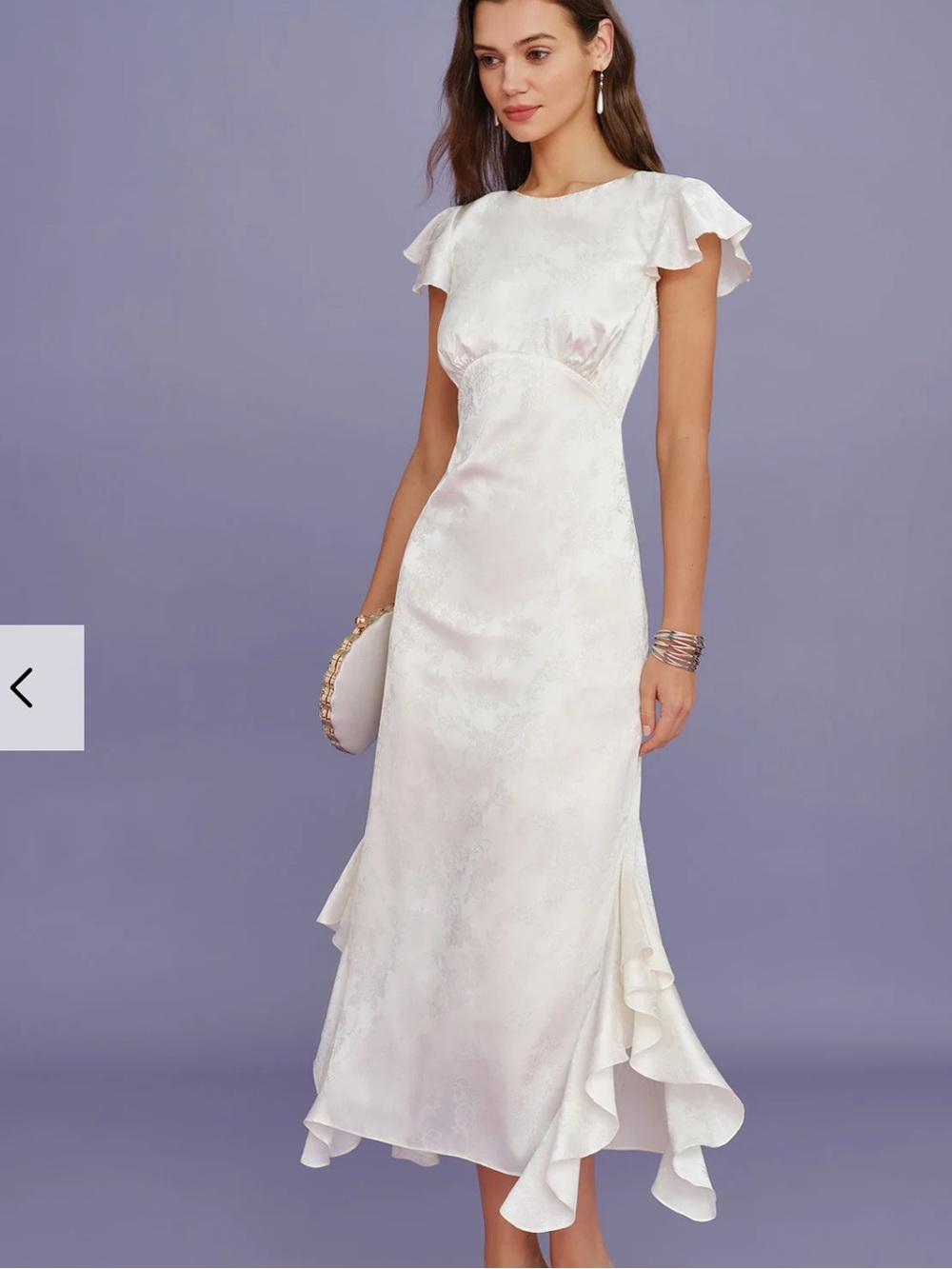 RIHOAS Ivory Satin High-Low Ruffle Dress